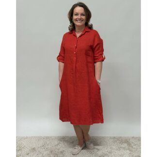 Joy linen dress - red