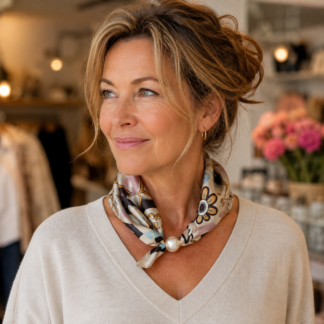Pearl scarf - beige flower