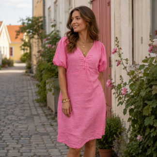 Majken linen dress - candy pink