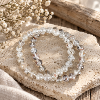 Armband - bergkristall/hematit mix