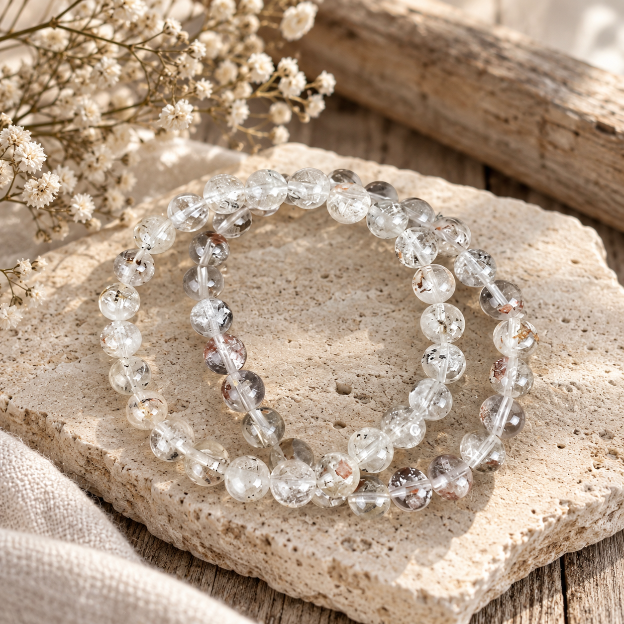 Armband - bergkristall/hematit mix