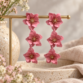 Örhänge - blomma 3 rosa