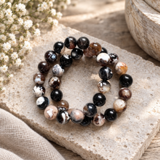 Armband - svart blomsteragat 12 mm
