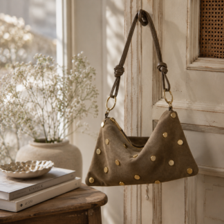 Suede stud bag - taupe